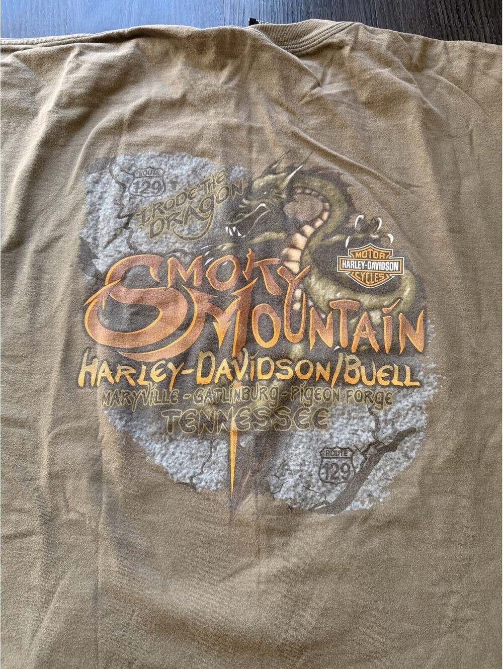 VTG Harley Davidson T Shirt 2XL Brown Single Stitch I Rode The Dragon USA